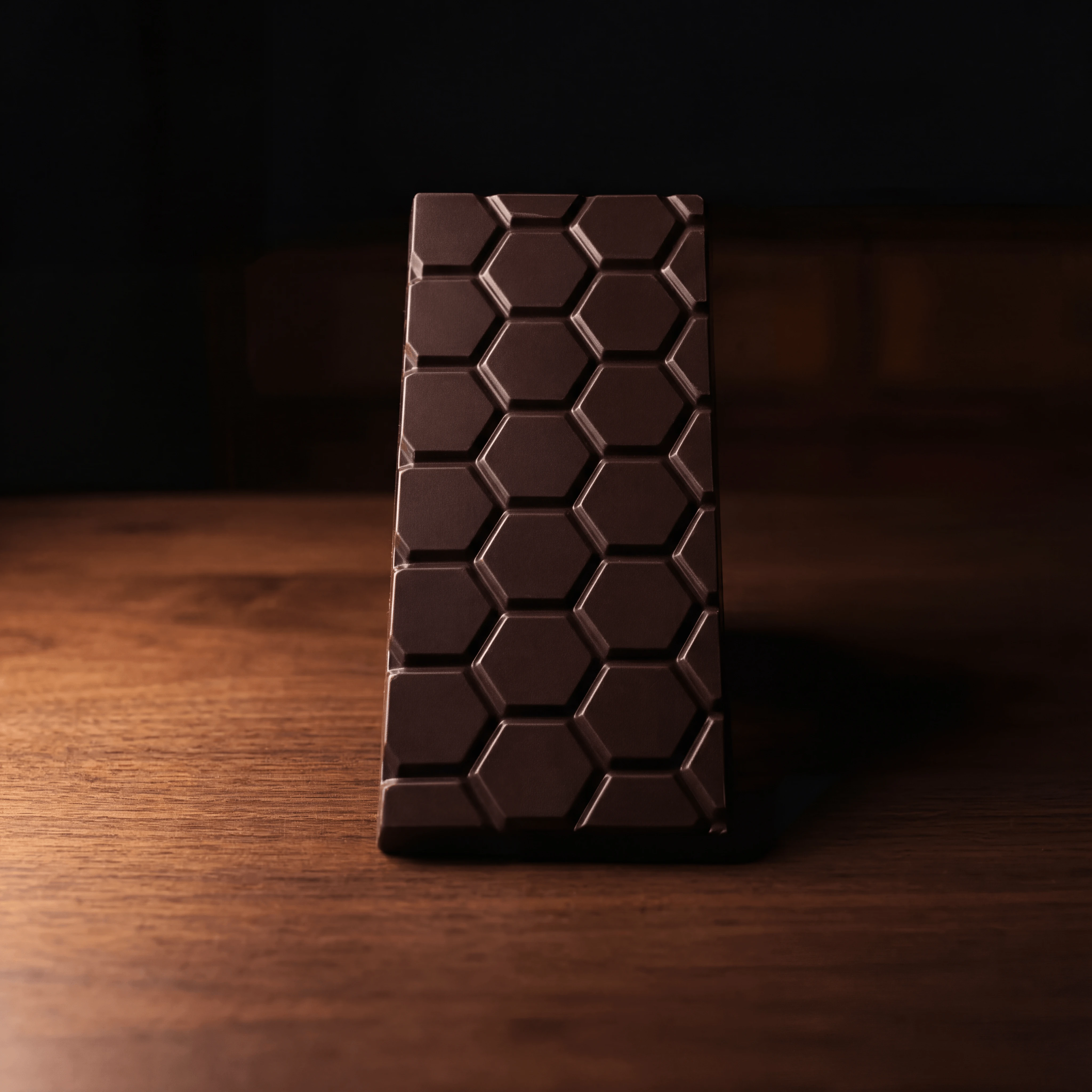 Hexagonal craft chocolate tablet single origin Ecuador — bar tablet chocolatier card photography