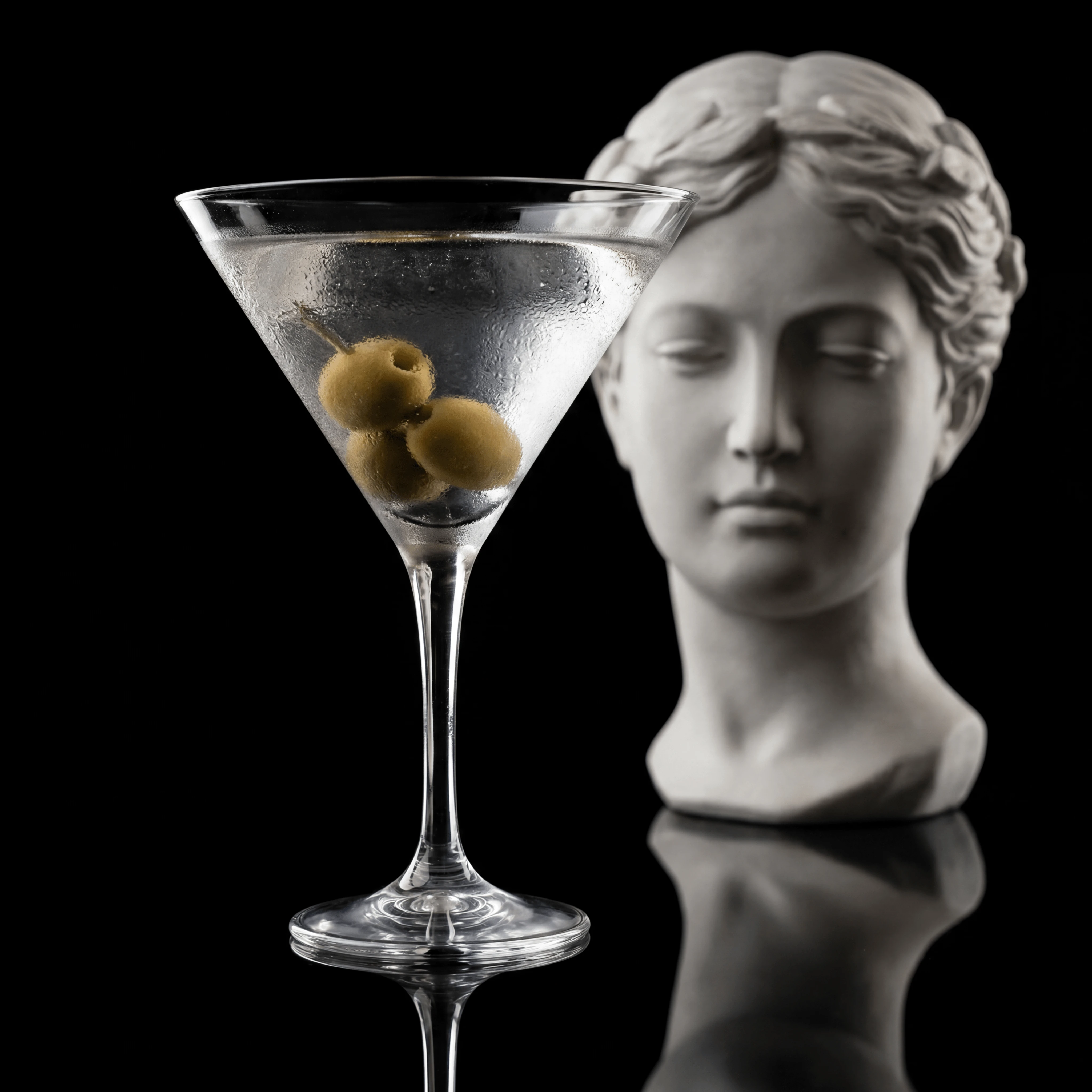 Classic gin martini coupe glass three olives toothpick — martini cocktail card photography
