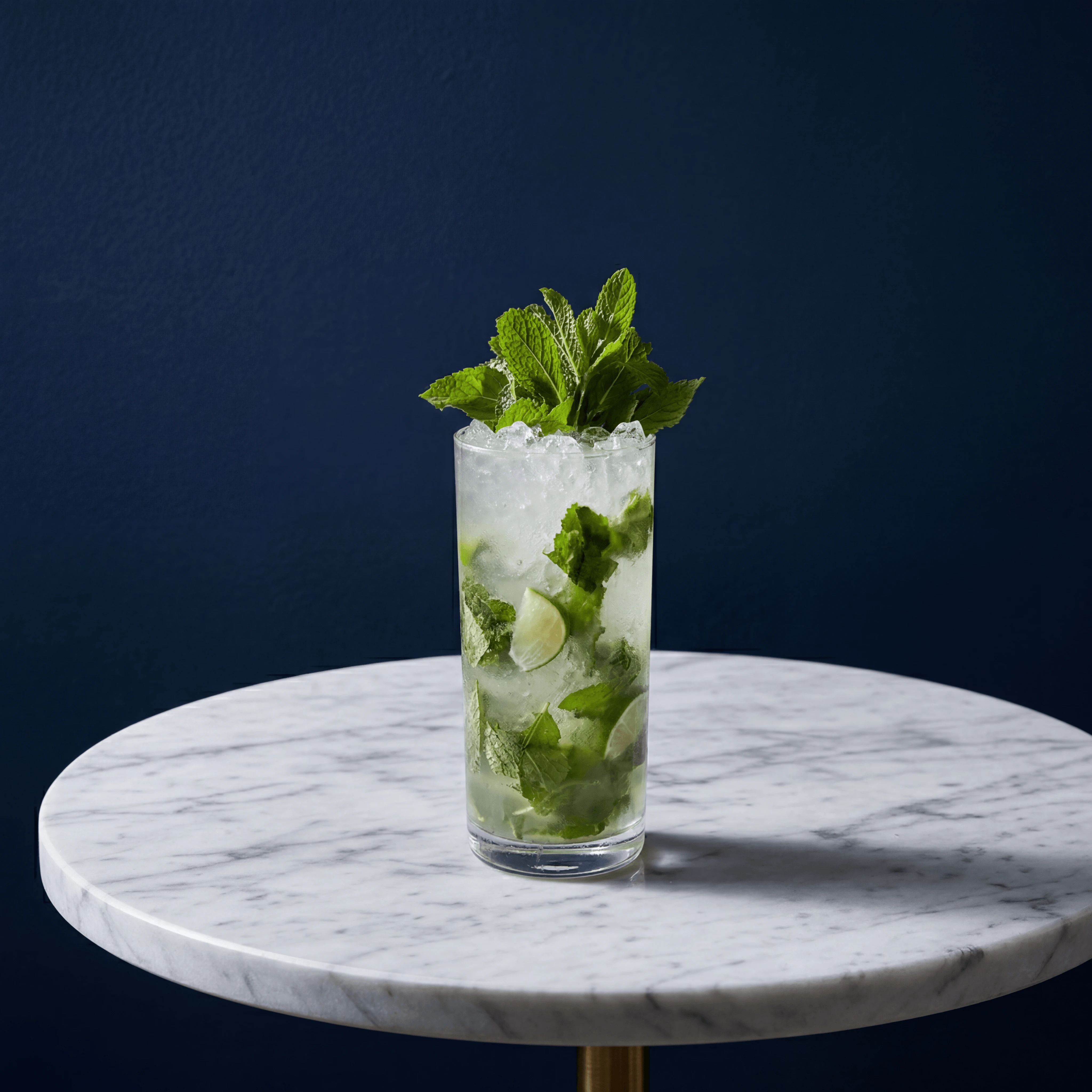 Mojito cocktail mint sprigs crushed ice highball lime — Cuban cocktail hero photography