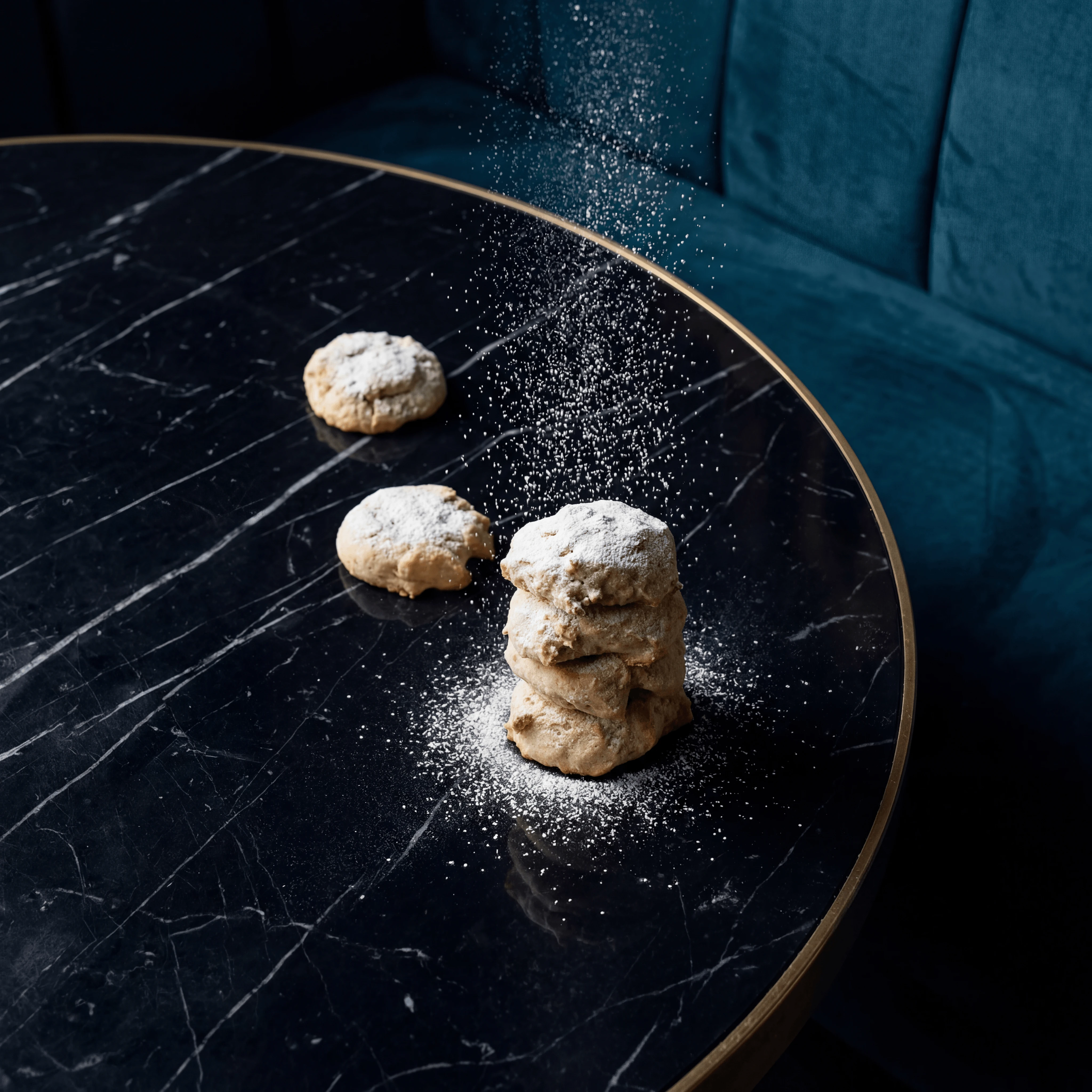 Turn vertical de biscuiți sablé matcha pe catifea întunecată — fotografie de biscuiți de patiserie japoneză