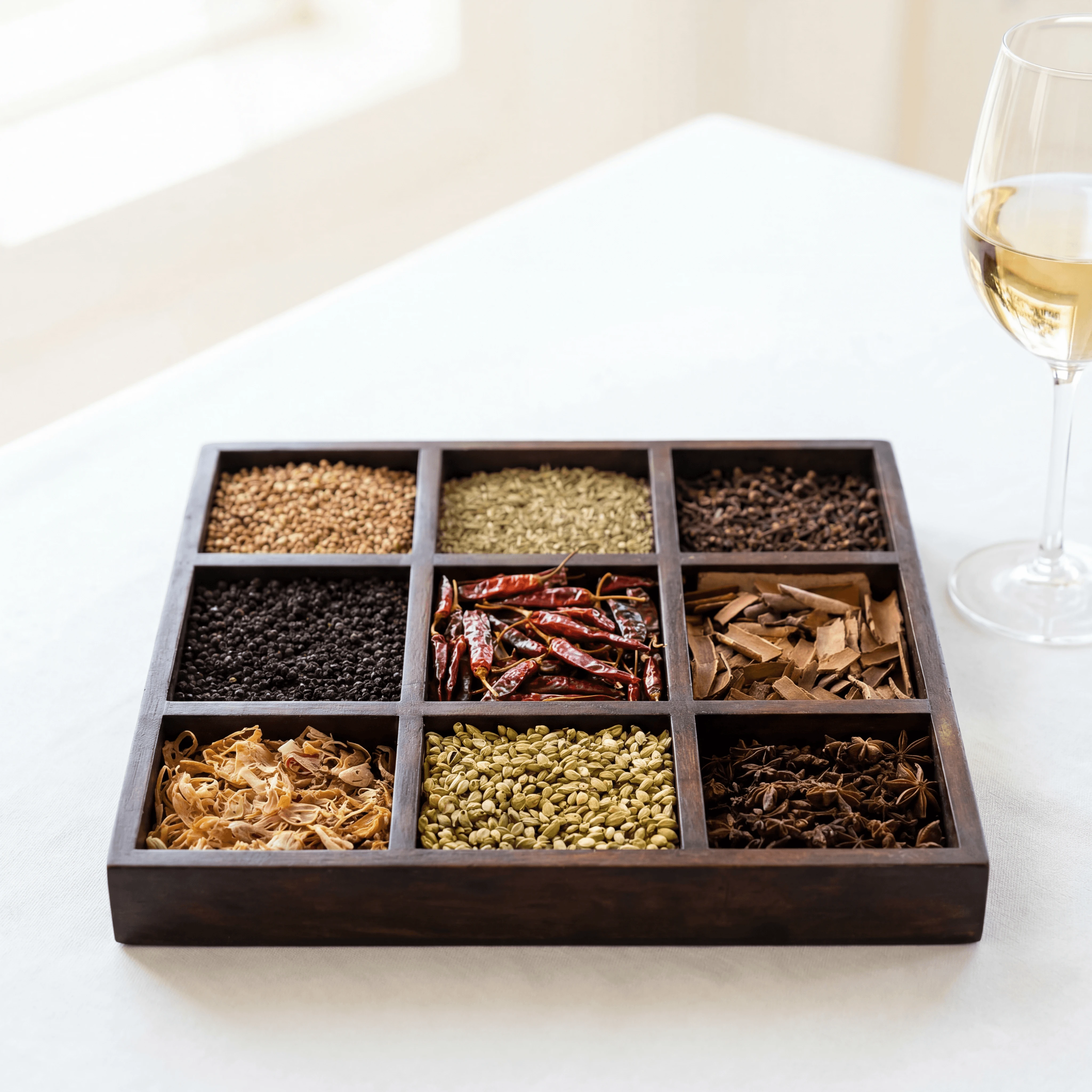 Single-origin turmeric and heirloom spice collection flat lay — artisan spice brand ingredient photography