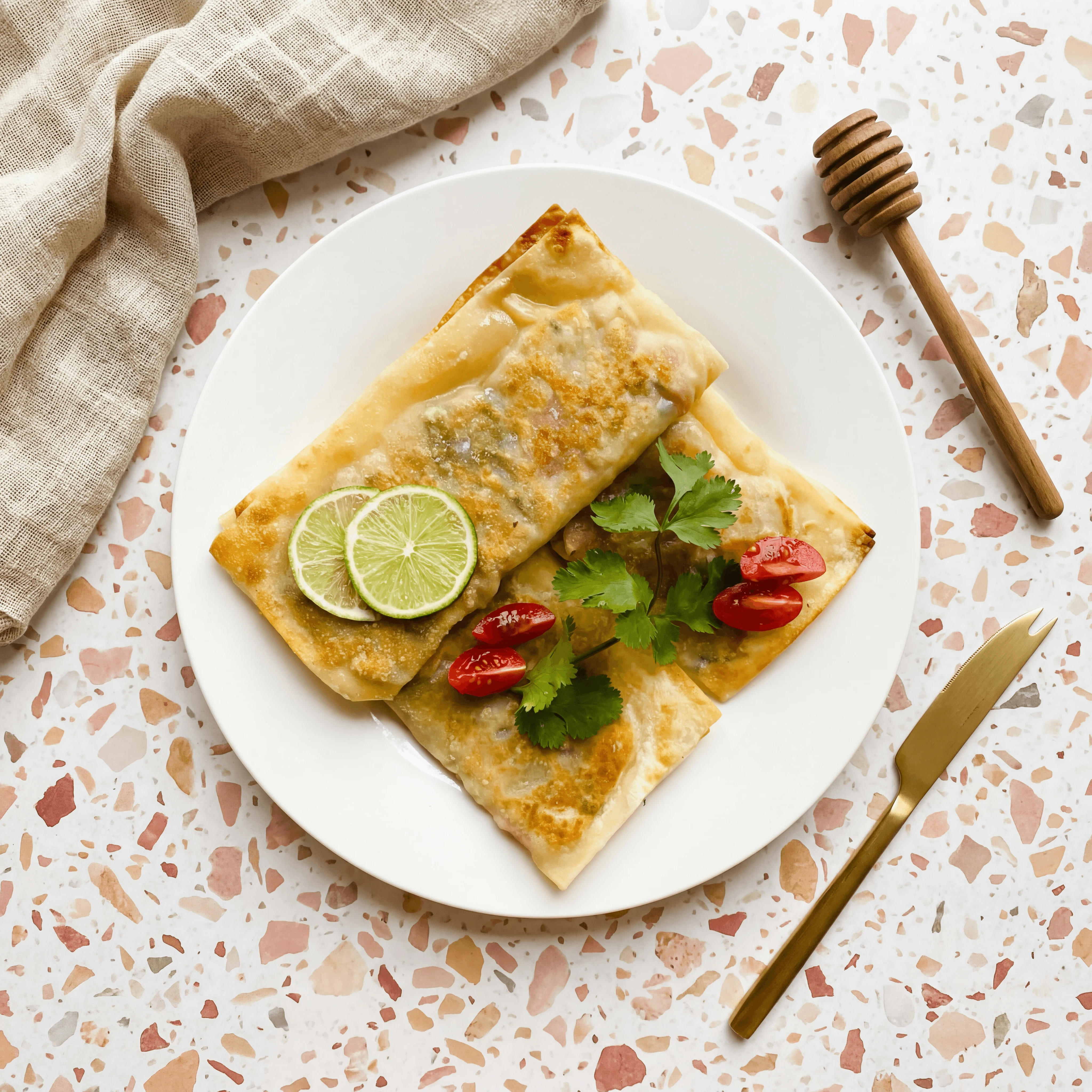 Vietnamese bánh xèo crispy turmeric crepe with fresh herbs — Southeast Asian street food photography