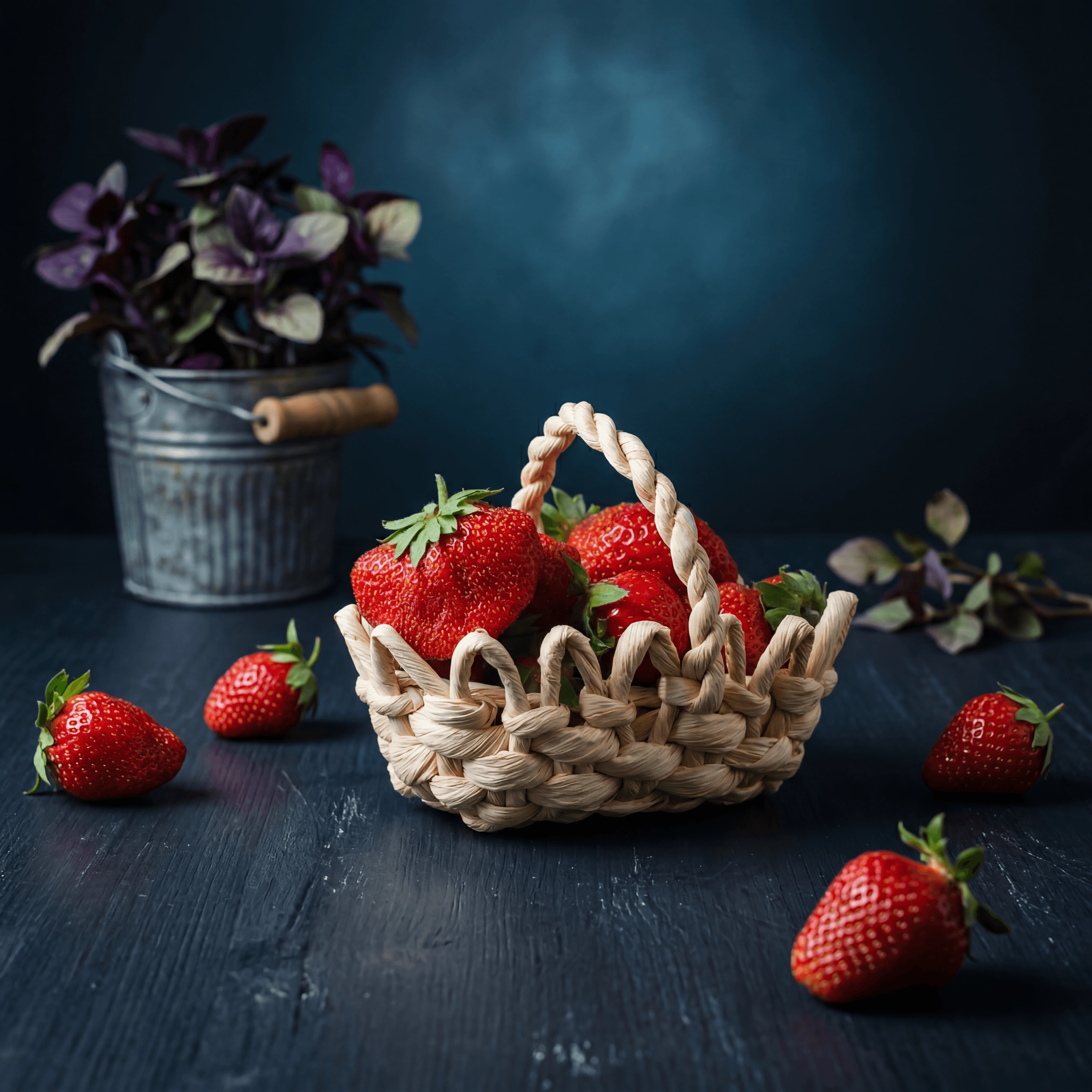 Fresas Gariguette de variedad antigua apiladas en cesta de mimbre forrada de lino — fotografía de frutos rojos de mercado agrícola francés
