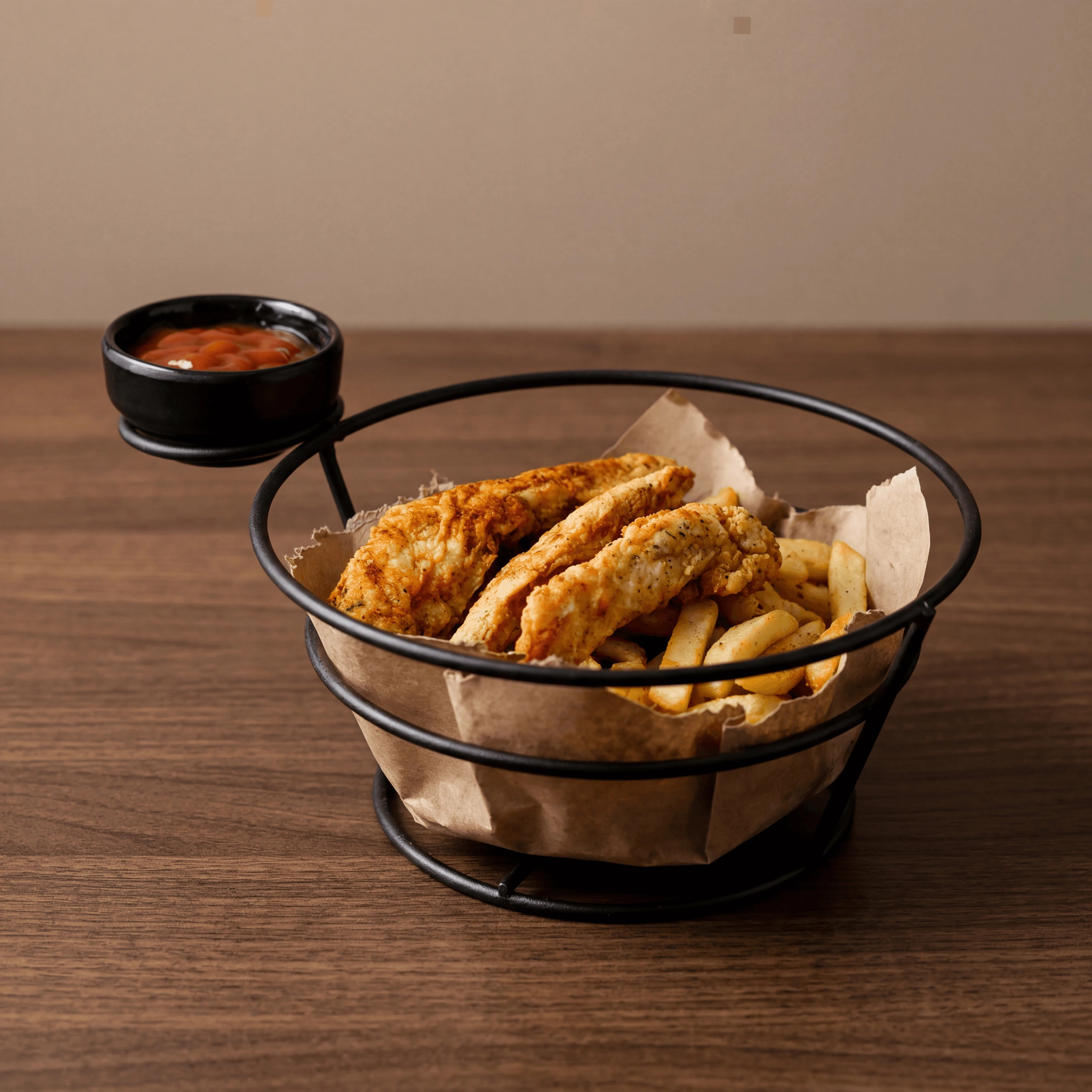Buttermilk fried chicken tenders with spicy ketchup — ghost kitchen chicken brand photography