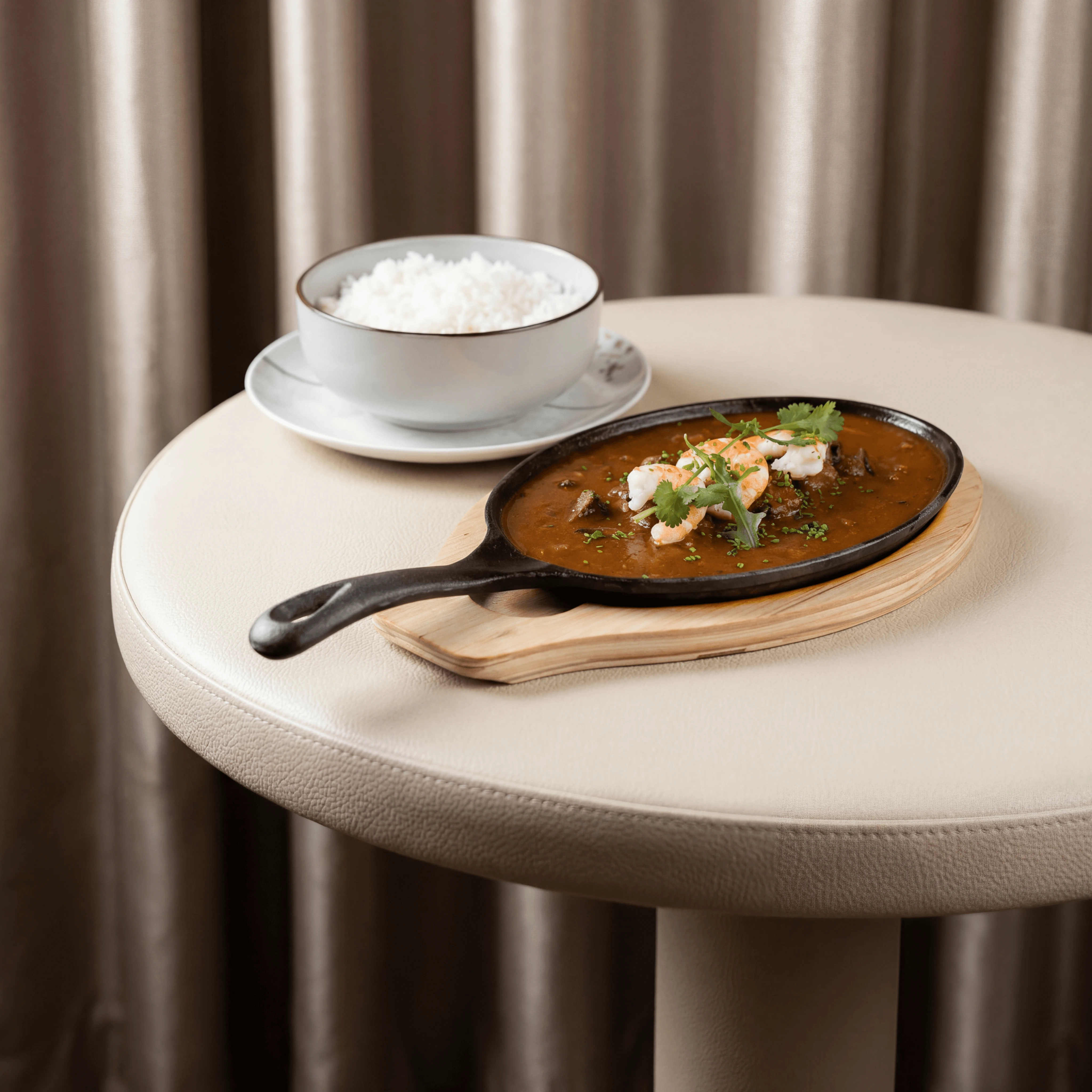 Maldivian lobster curry with coconut roshi — resort signature dish food photography