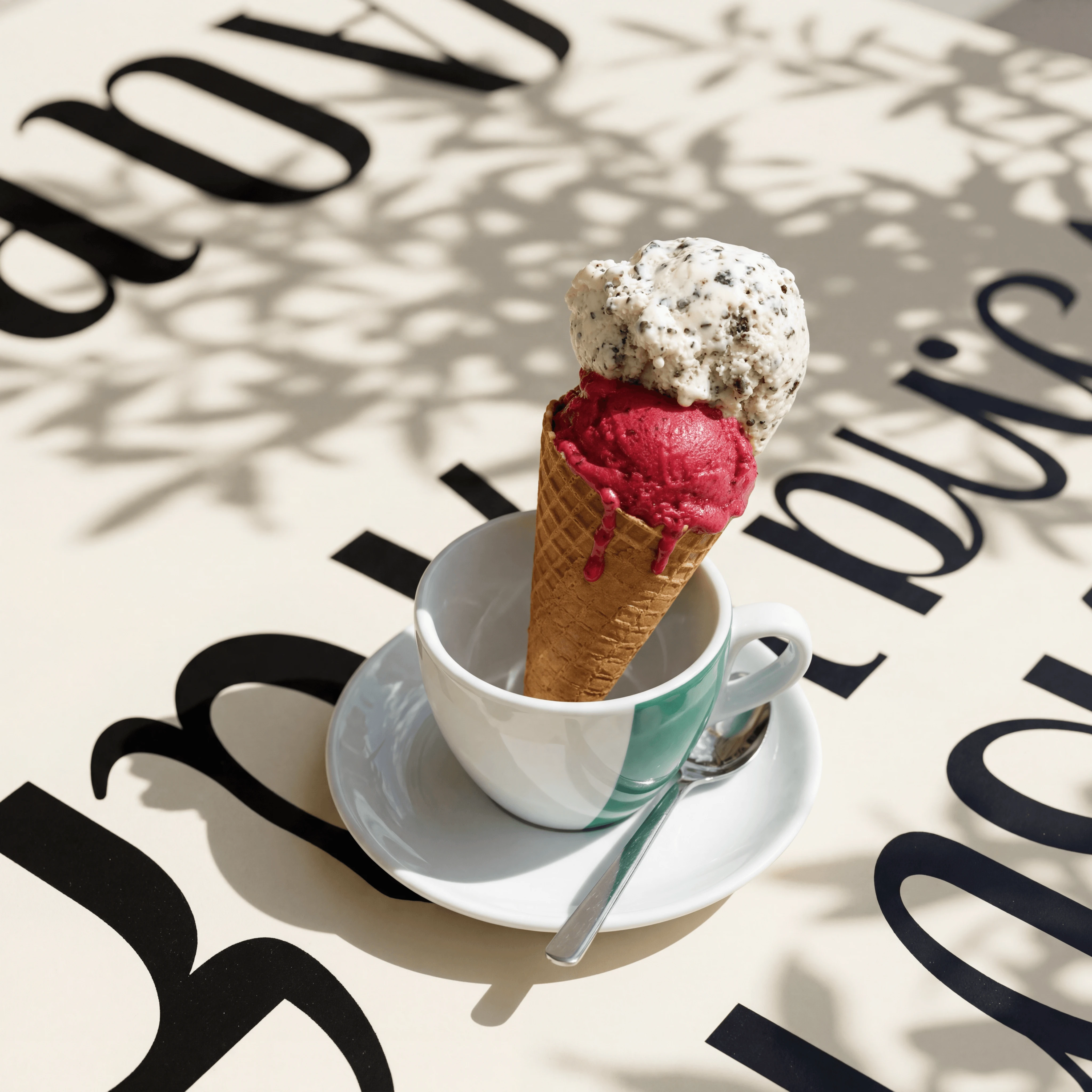 Double scoop gelato cone melting drip Italian gelateria — iconic ice cream photography sidebar