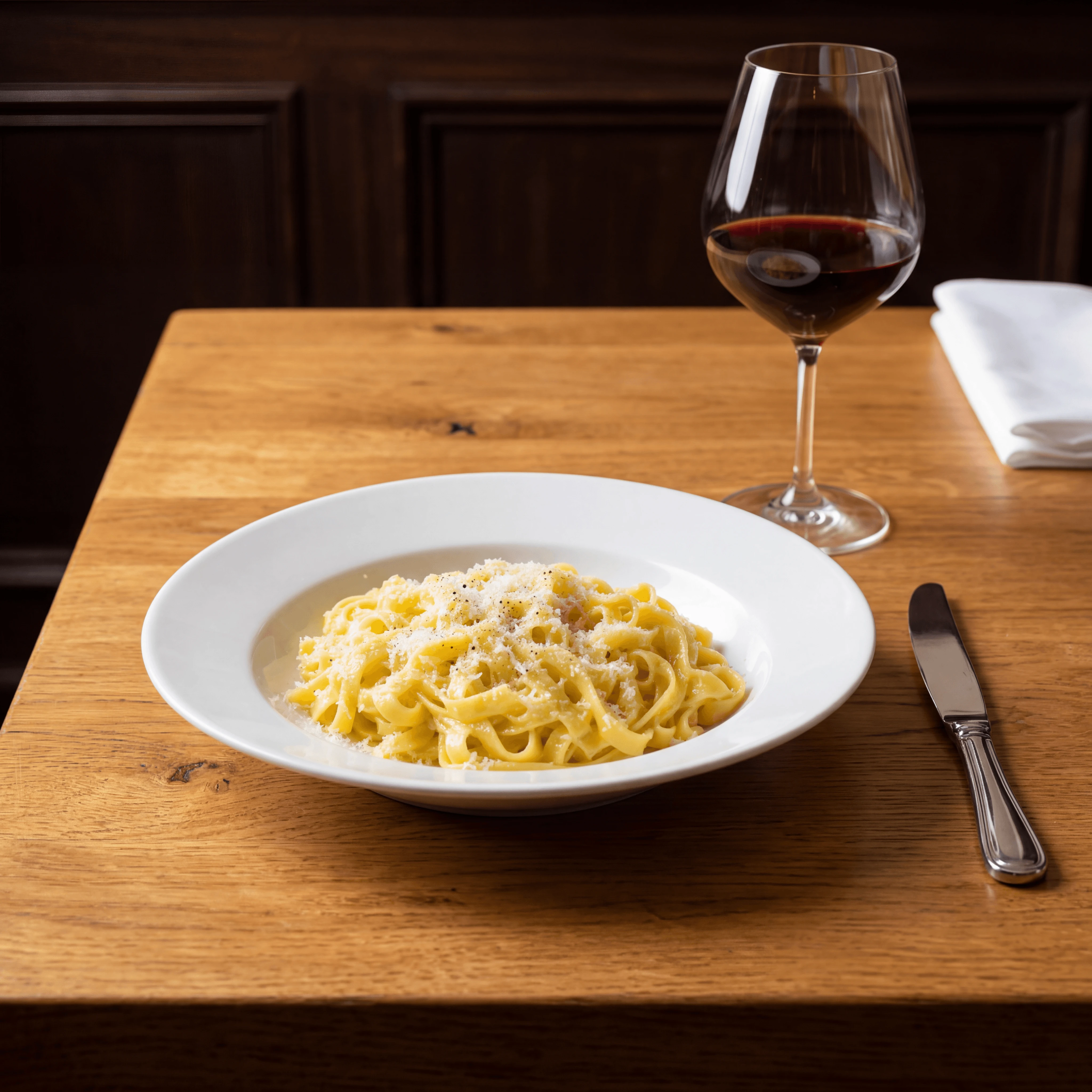 Fettuccine alfredo Roman butter parmesan cream — Italian pasta cream sauce card photography