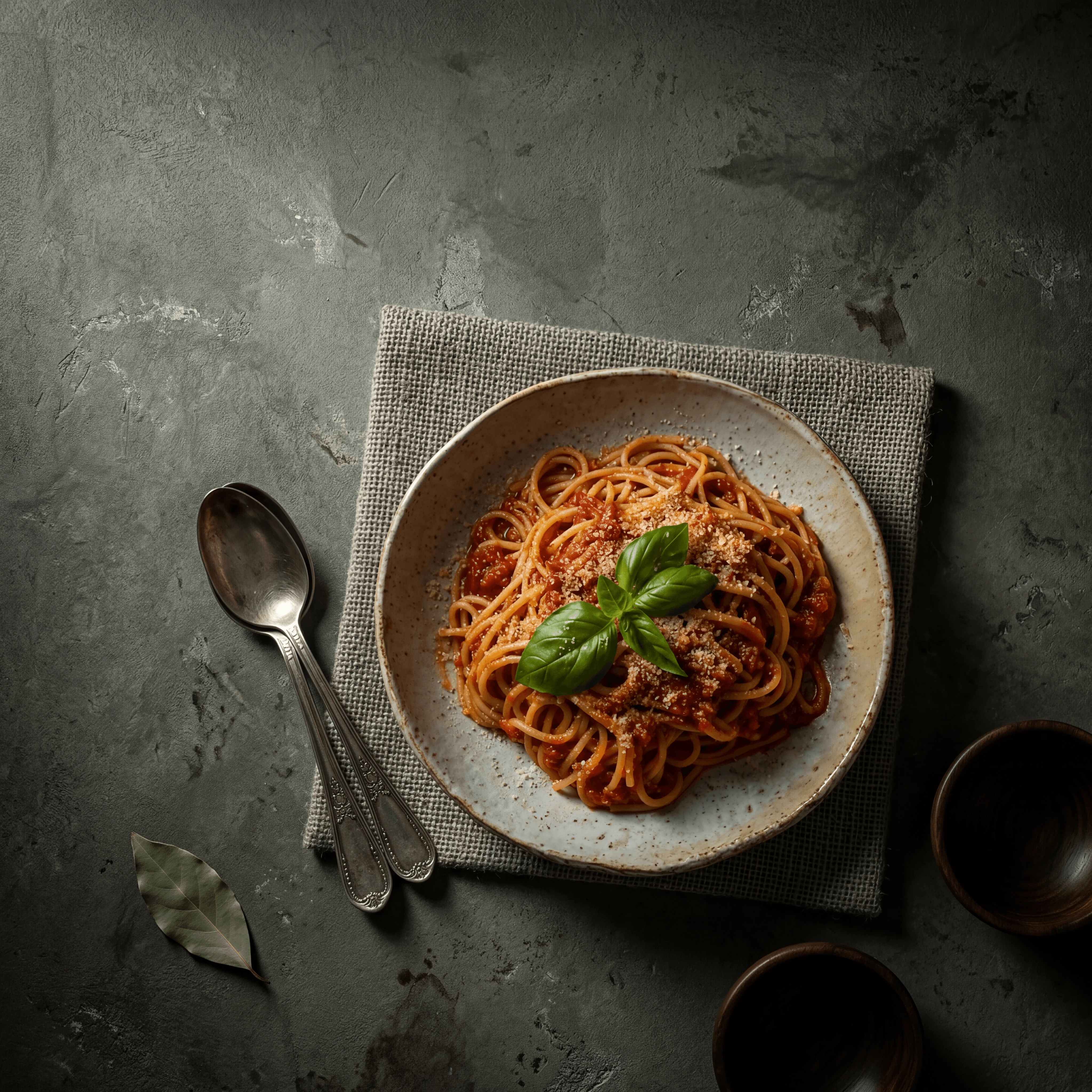 Spaghetti pomodoro fresh basil tomato sauce — iconic Italian pasta photography FAQ sidebar