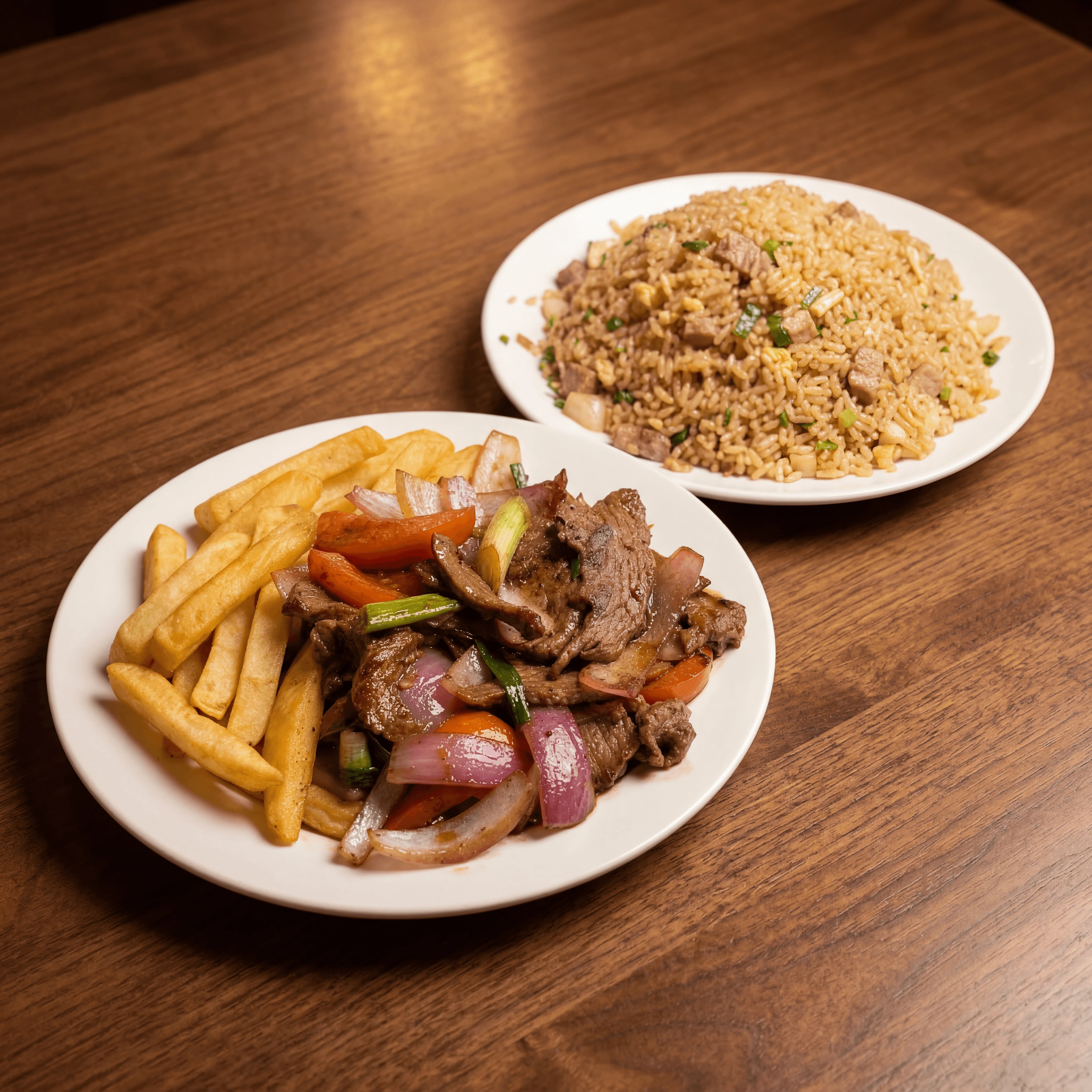 Lomo saltado chifa wok beef fries soy vinegar cantina warm — lomo saltado Chifa card photography