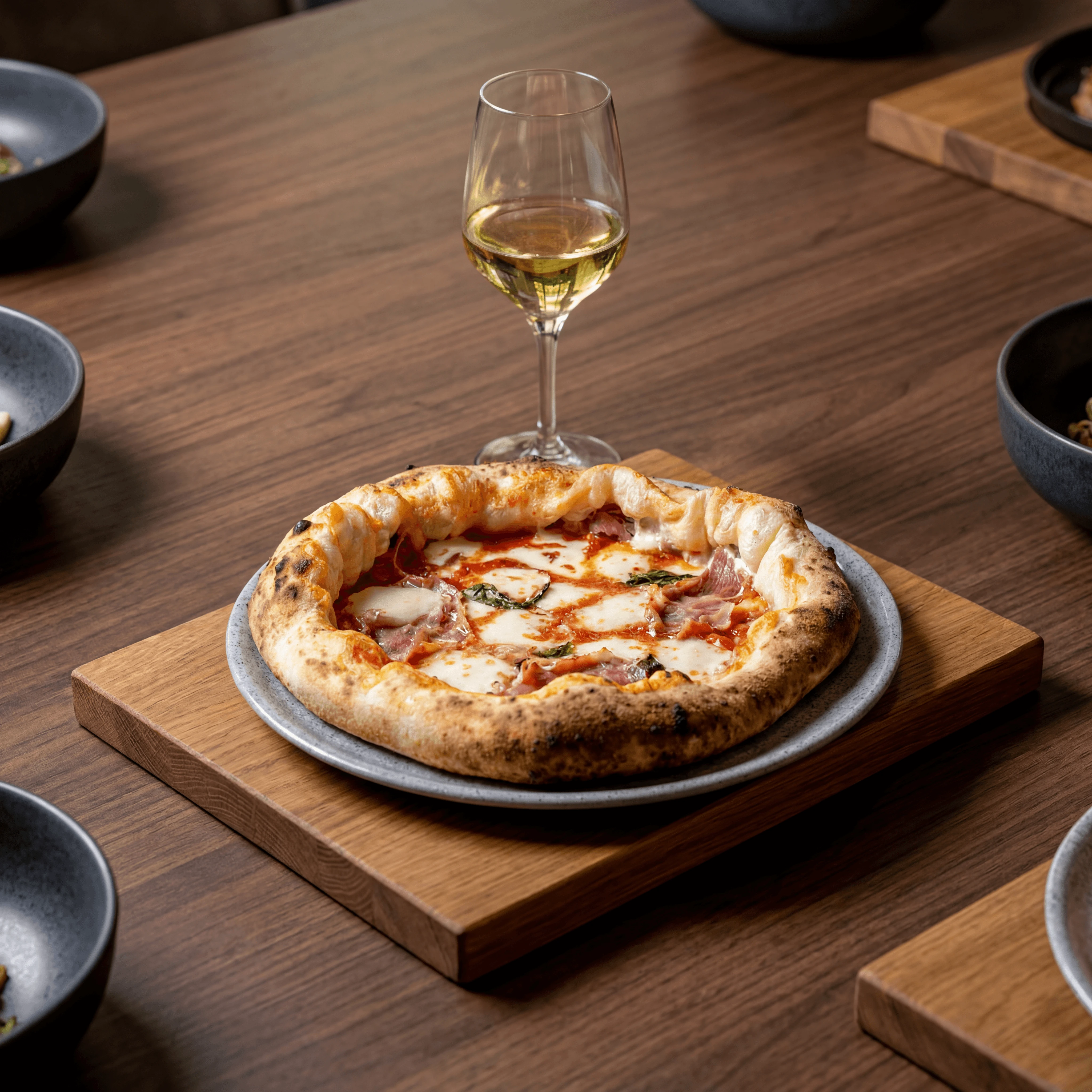 Margherita pizza in open delivery box with steaming cheese and basil — pizza delivery app photography