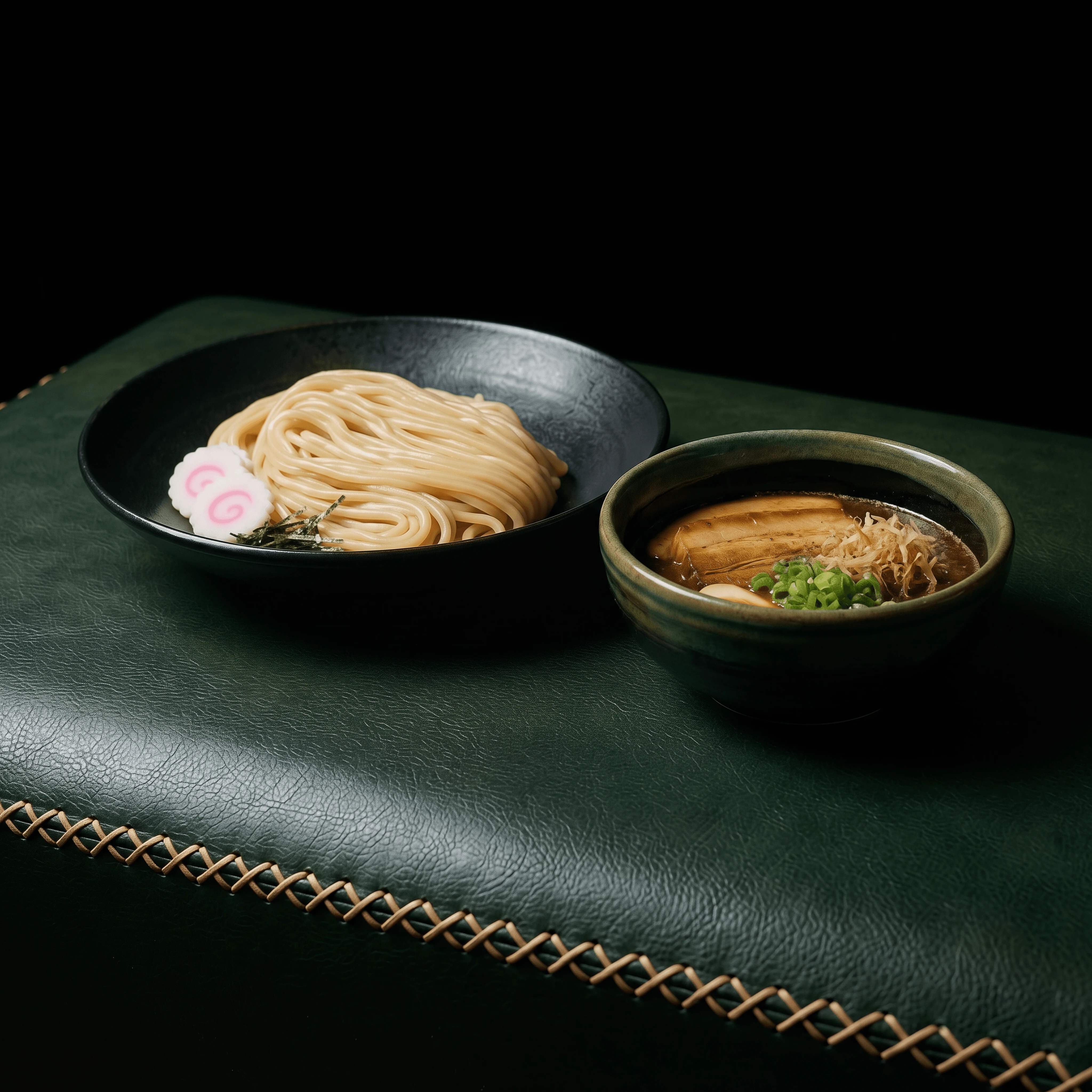 Tsukemen dipping ramen separate plate noodles broth bowl chashu — Tokyo tsukemen card photography