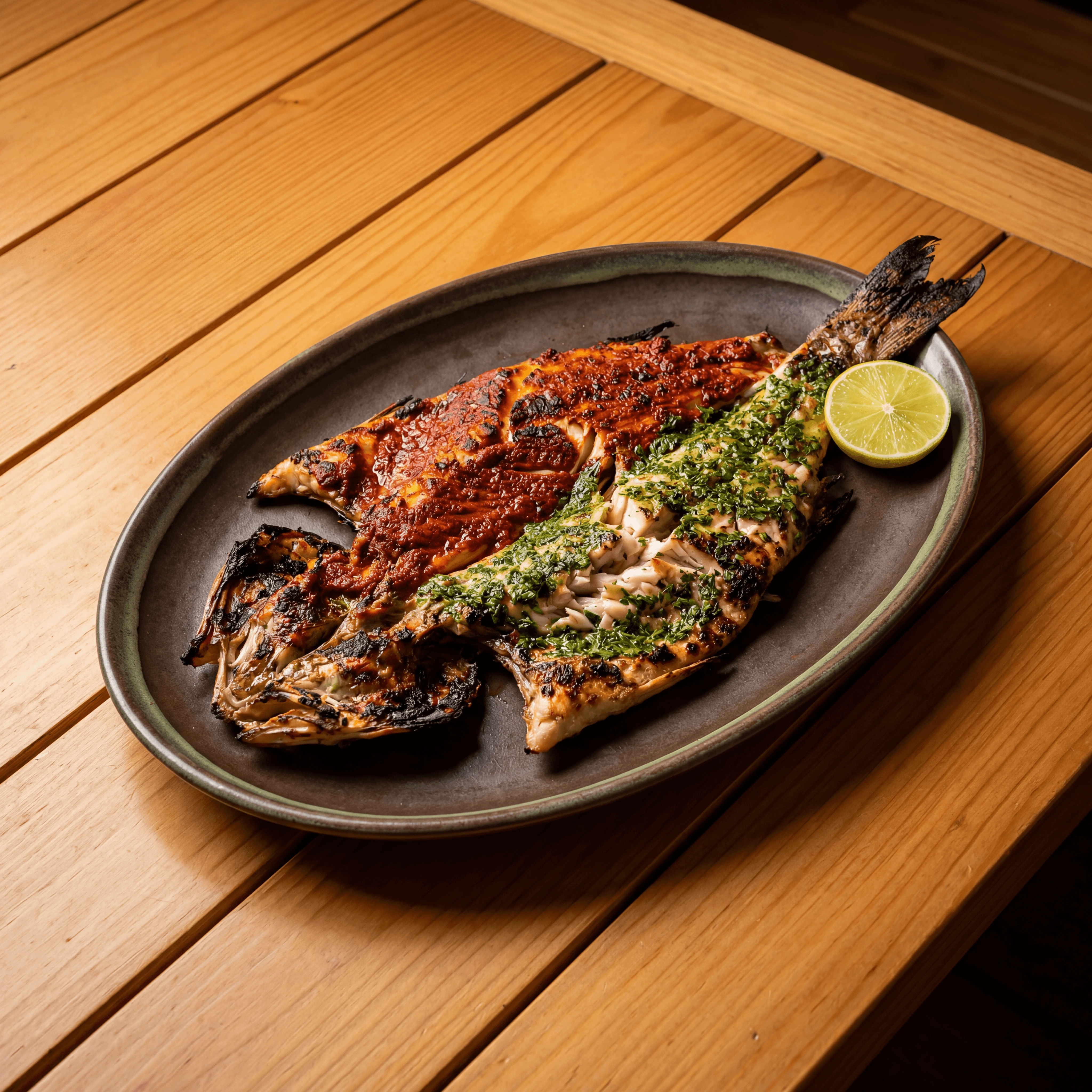 Seared tuna with foie gras on white porcelain — fine dining restaurant food photography