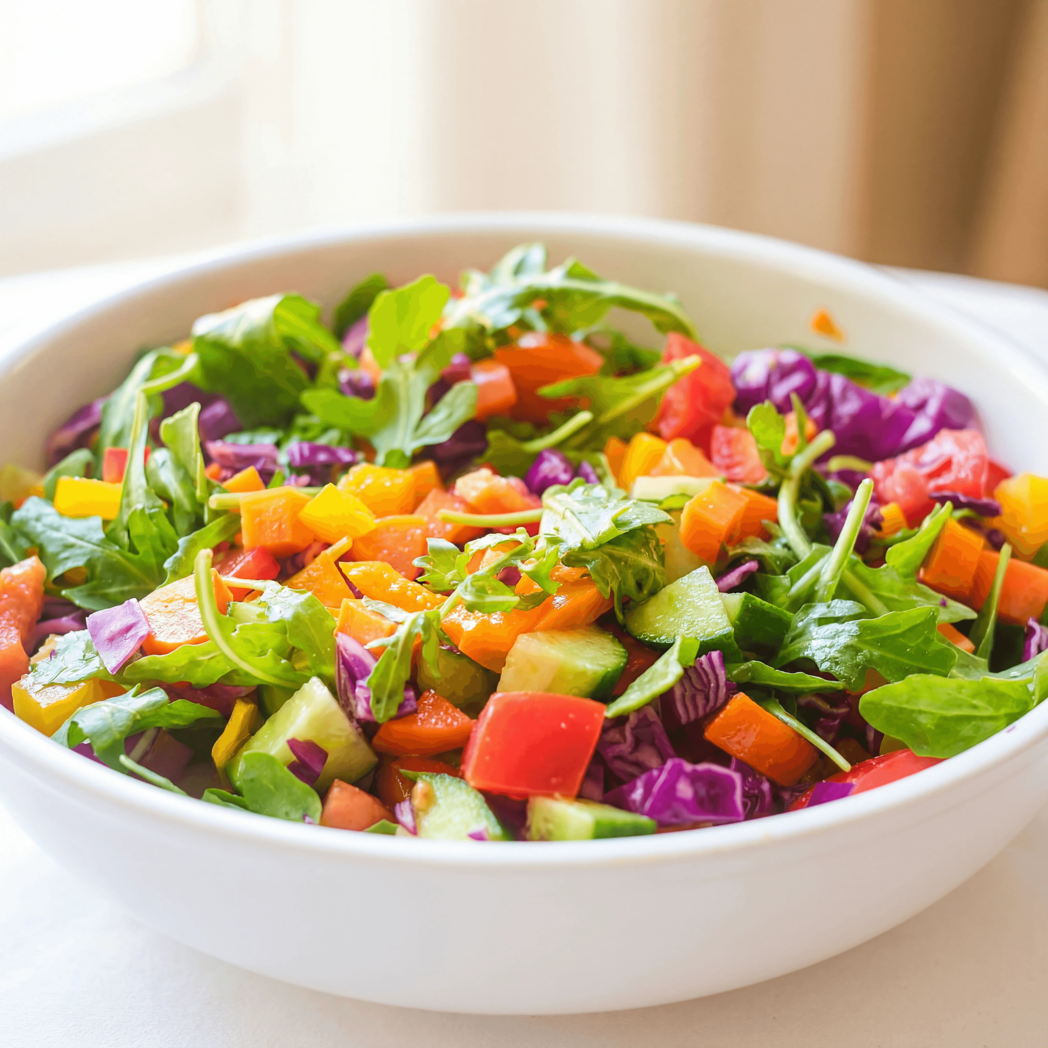 Chopped salad close up colorful vegetables vibrant herbs bright bistro — chopped salad hero photography
