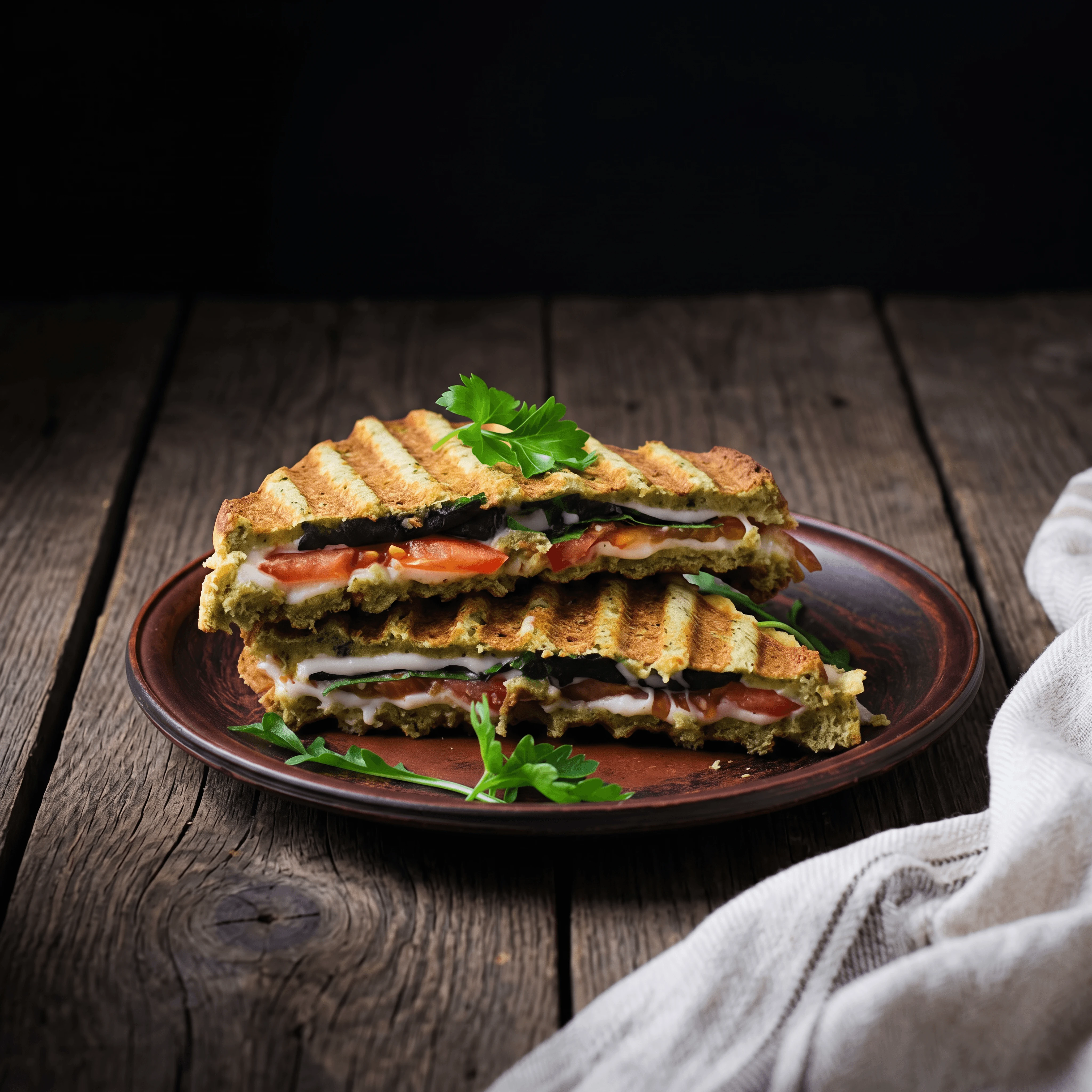 Pressed cheese panini grill marks ciabatta three cheese — panini card photography