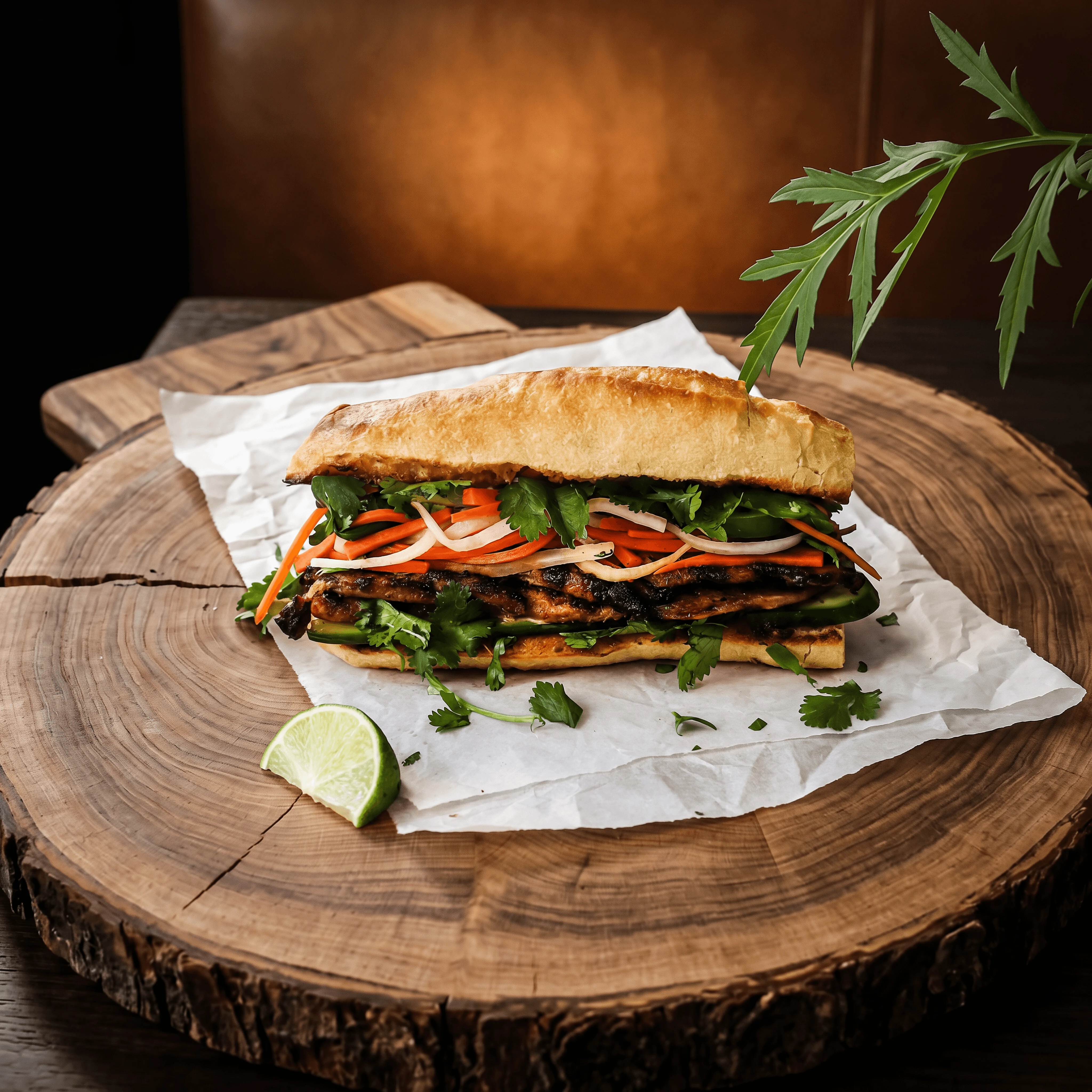 Banh mi grilled lemongrass pork pickled vegetables — Vietnamese sandwich card photography