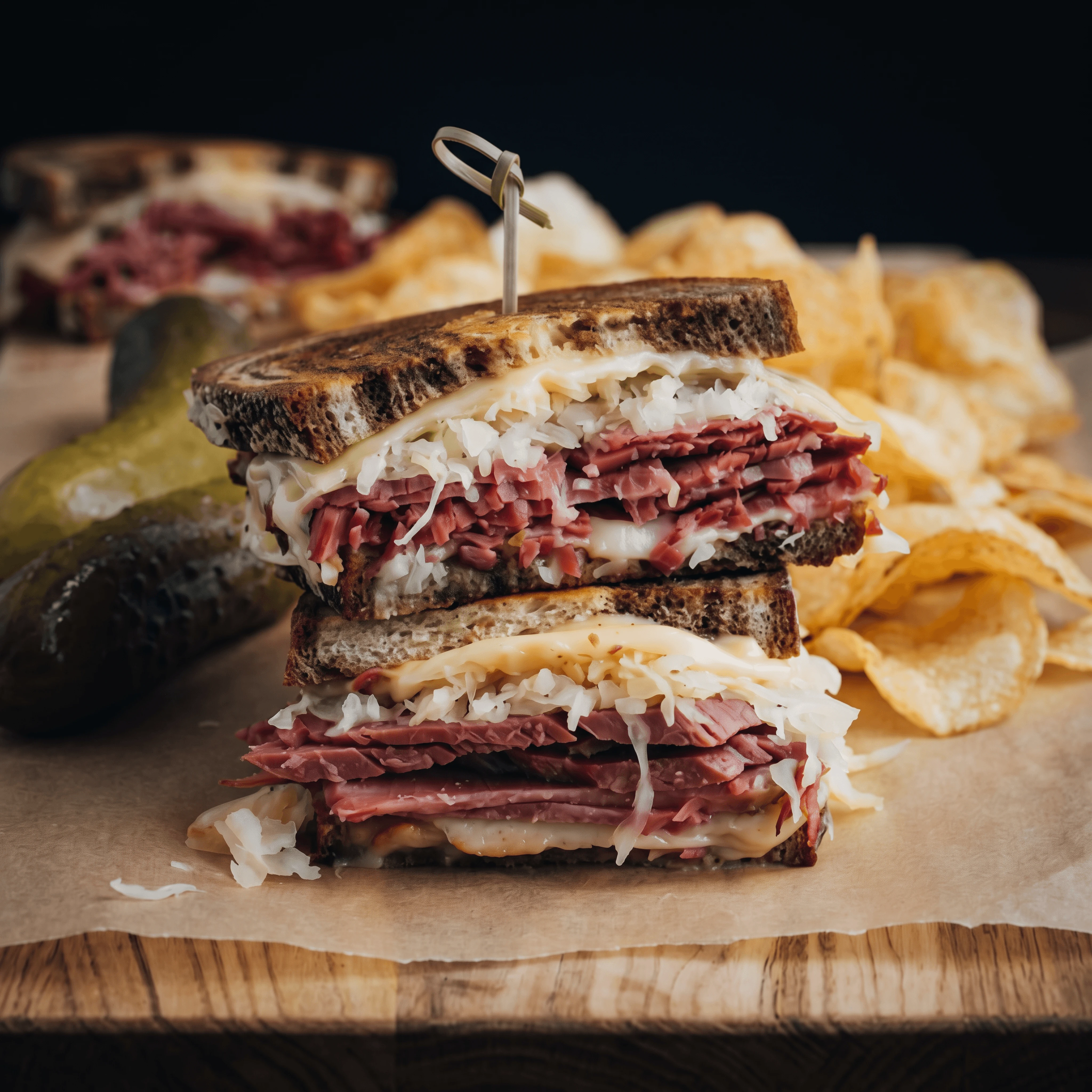 Reuben deli combo plate pickle chips slaw — sandwich combo card photography