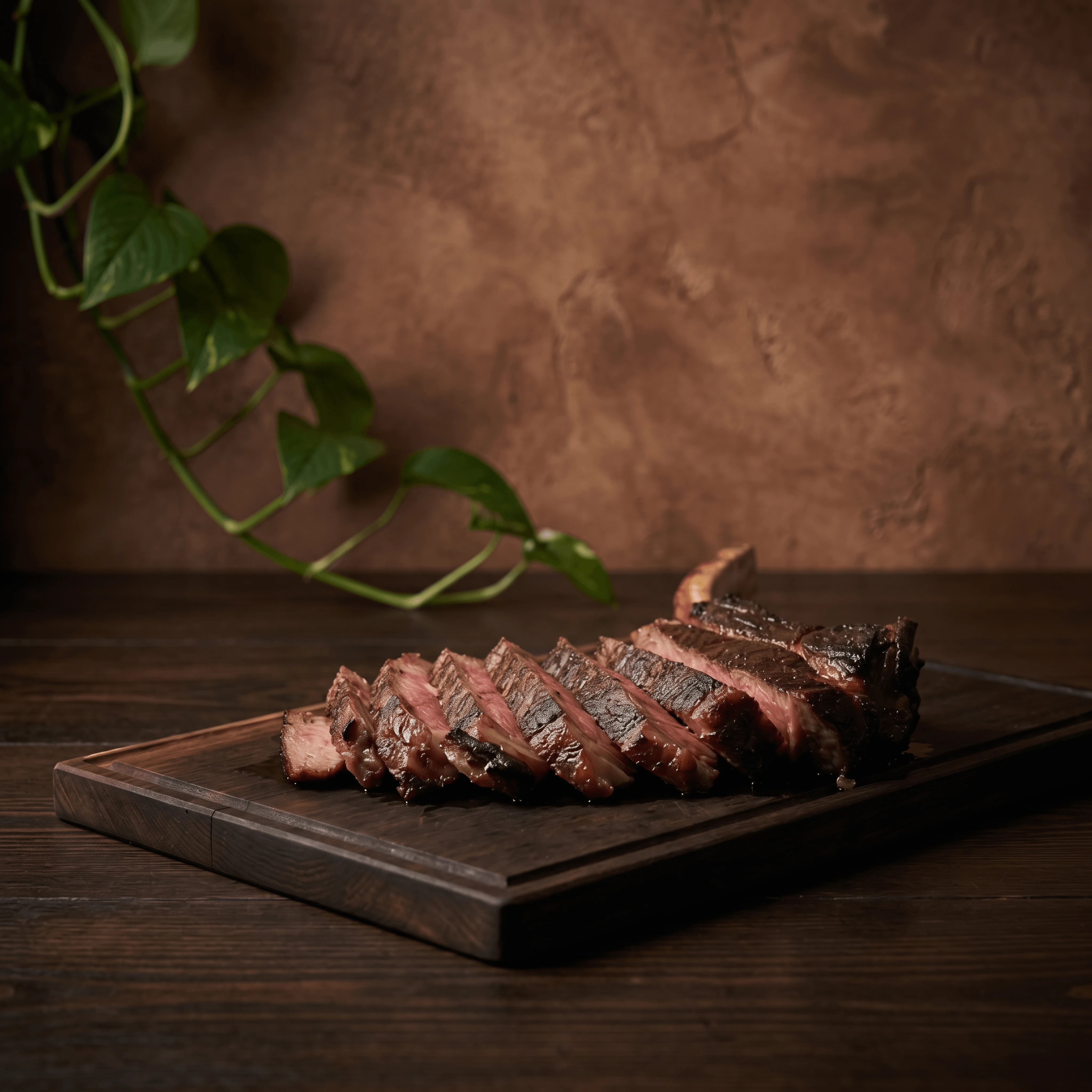 Tomahawk steak forty ounce bone in cutting board presentation — show cut hero photography