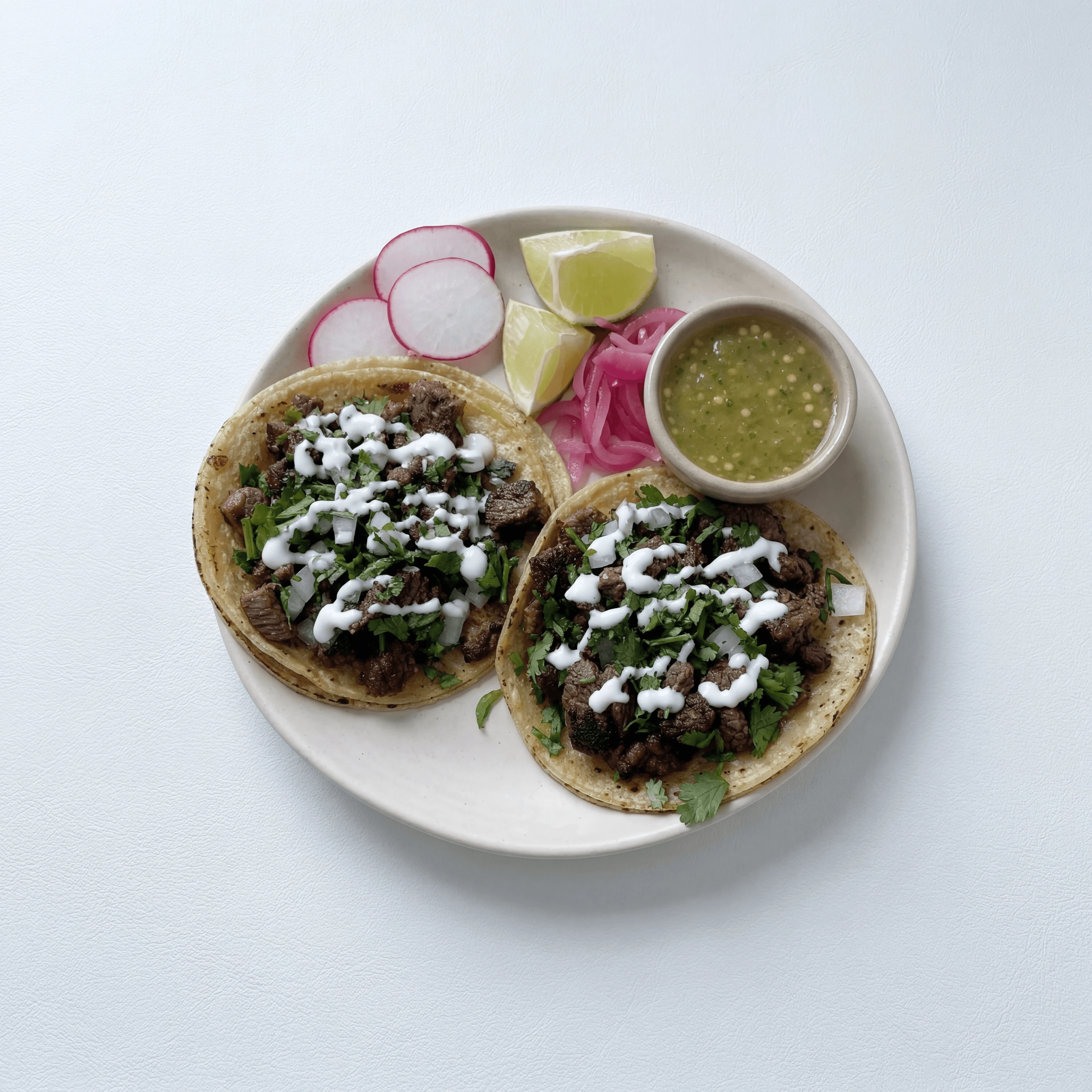 Pair carne asada tacos radish lime cilantro small plate — carne asada taco hero photography